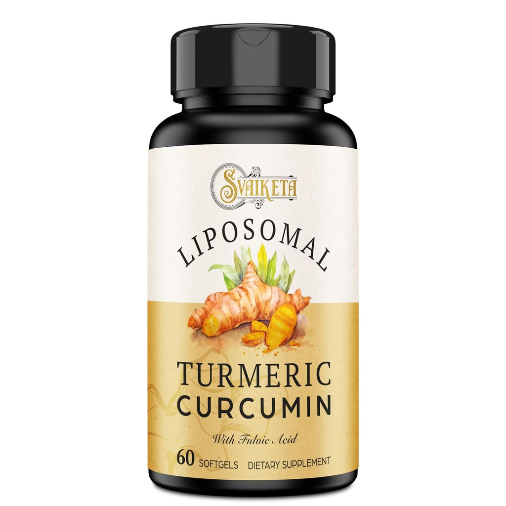 Liposomal Turmeric Curcumin Supplement 2000mg, 95% Standardisiertes Curcuminoid-Extrakt & Organisches Wurzelpulver mit Piperin Black Pepper Fruit (15mg), 60 Softgele
