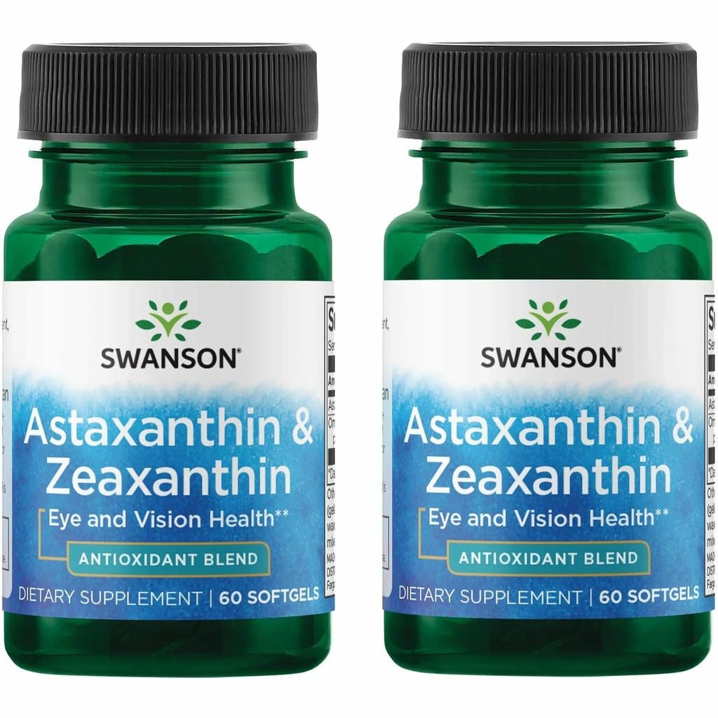 Swanson Astaxanthin & Zeaxanthin Eye Health Supplement für Screen-Heavy Professionals mit 4 mg Astaxanthin & 4 mg OmniXan Zeaxanthin (60 Softgels, 2 Pack)