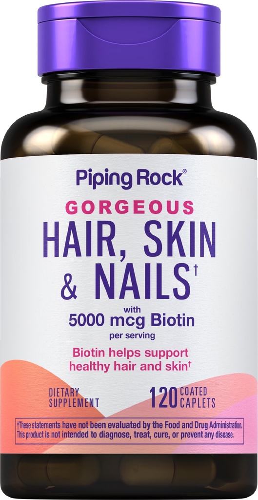 Piping Rock Haar Haut und Nägel Vitamine | 120 Caplet Pillen | mit Collagen | 5000 mcg Biotin | Non-GMO, Glutenfreie Ergänzung
