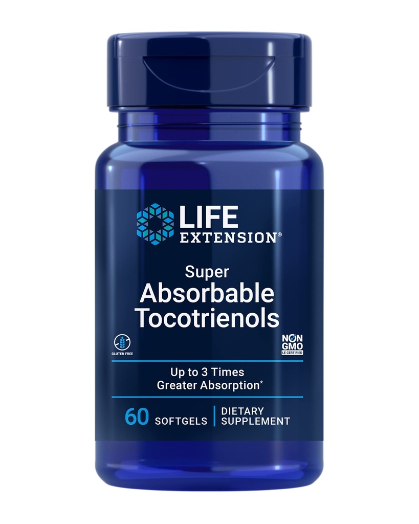 Life Extension Super absorbable Tocotrienols, Vitamin E als D-Alpha Tocopherol, Mixed Tocotrienols, Support Hair Growth, Brain Function, Glutenfrei, Non-GMO, 60 Softgels