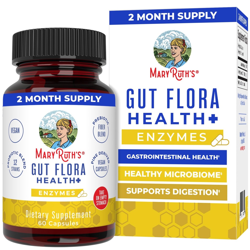 MaryRuth’s Gut Flora Health+ Enzymes | Prebiotic & Probiotic Digestive Enzymes for Healthy Gut Biome & Digestive Support | Gastrointestinal Health | CLP Certified | 60 Capsule | Fino a 2 mesi di fornitura
