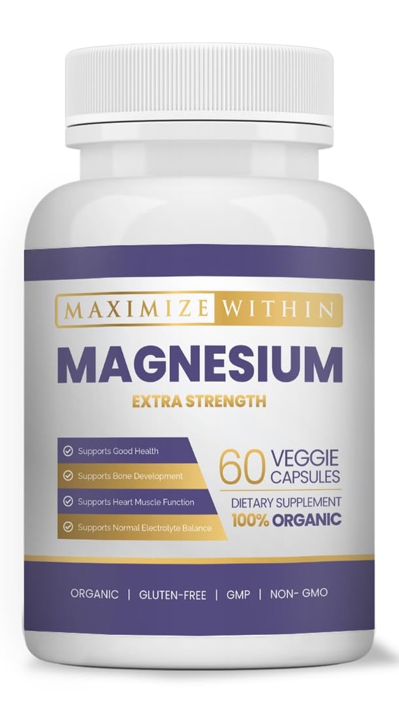 Magnesio Extra Forza Supplemento – 600mg Magnesio Glycinate – Supporta la salute di ossa, Funzione muscolare – Vegan, Non OGM – 60 capsule