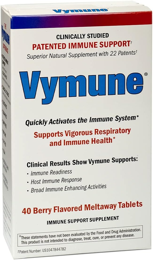 Vymune Amino-Acid Advanced Immune Support Supplemento con Potenti Aminoacidi Taurina, Lisina e Threonine Meltaway Tablets, Berry Flavored – per Adulti (800mg Vitamina C, 40ct.)