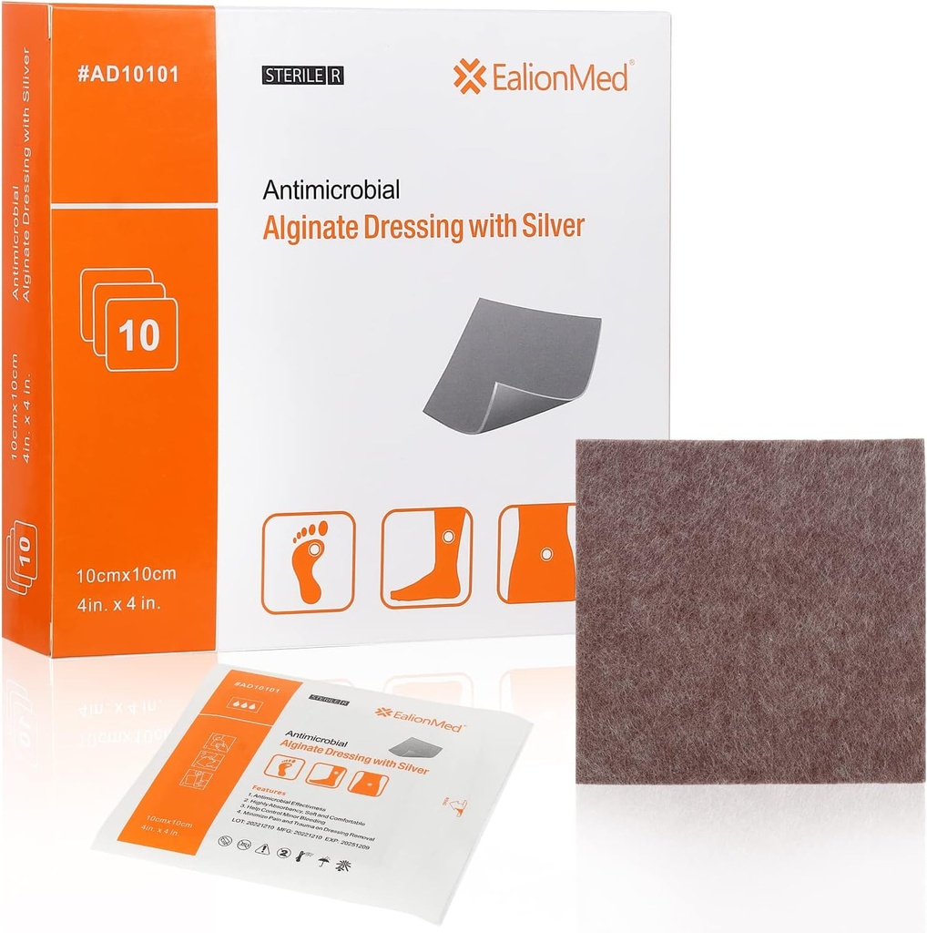 Silber Kalzium Alginat Wound Dressing Pad 4'''x4'', 10 Packungen, hohe Absorption Nicht-Stick Ag Gauze Patch für Druck Ulcer,Bed Sore,Leg Sore,Diabetic Foot Ulcer
