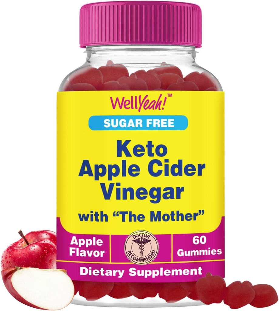 Naja Zucker Free Apfel Apfel Apfel Apfelessig Gummis | 500 mg | Keto ACV Gummis | Apfelessig mit Mutter | Vegan, Non GMO | 60 Count
