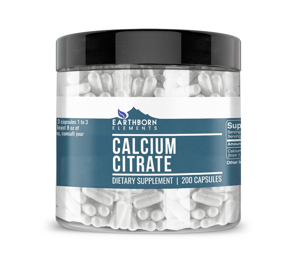 Earthborn Elements Calcium Citrate 200 Kapseln, Rein und unverdünnt, keine Zusatzstoffe