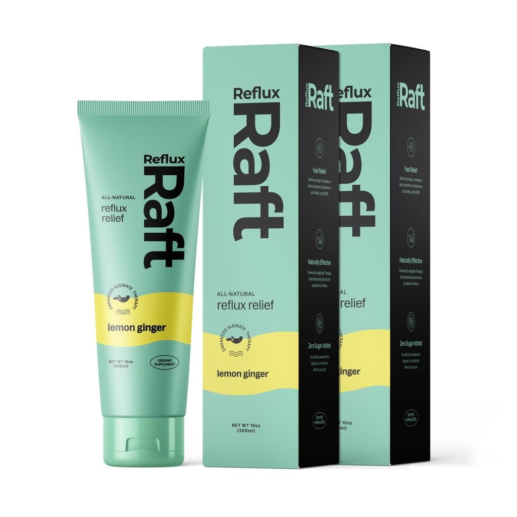 Terapia acida di riflusso, Alginato organico, Gerd a lunga durata, LPR & Digestion Symptom Support, Zucchero Zero, Gluten Free, Sodio basso, Zenzero di limone, 47 Servi Gel Per 8 OZ Bottiglia, 2 Confezione