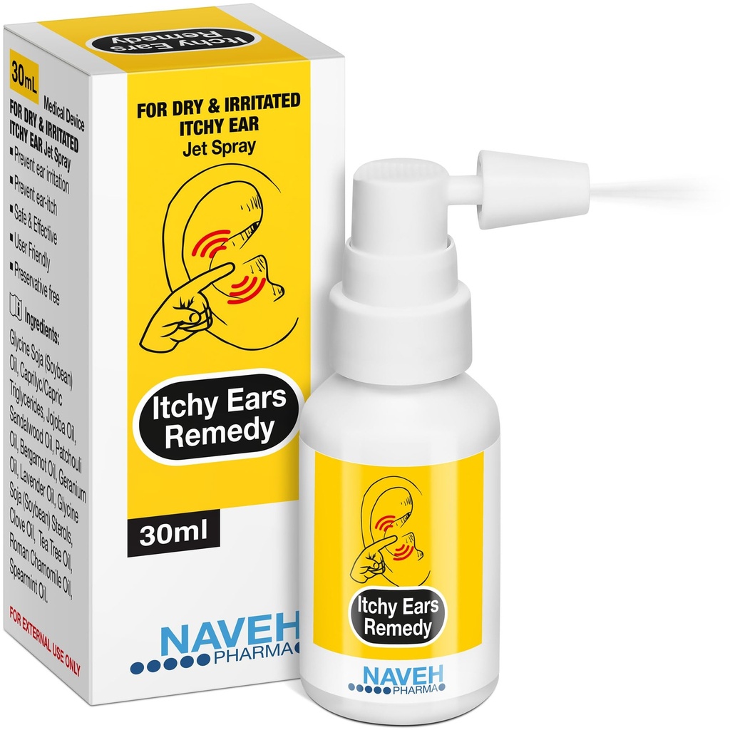 NAVEH PHARMA® Itchy Ears Remedy: Ear Cleaning and Itch Relief | behandelt alle Ursachen von Ear Itchiness | Jet Ear Spray für Eczema Behandlung und Clogged Ear Relief | Ear Wax Remover & Ear Wash (1 Fl Oz)