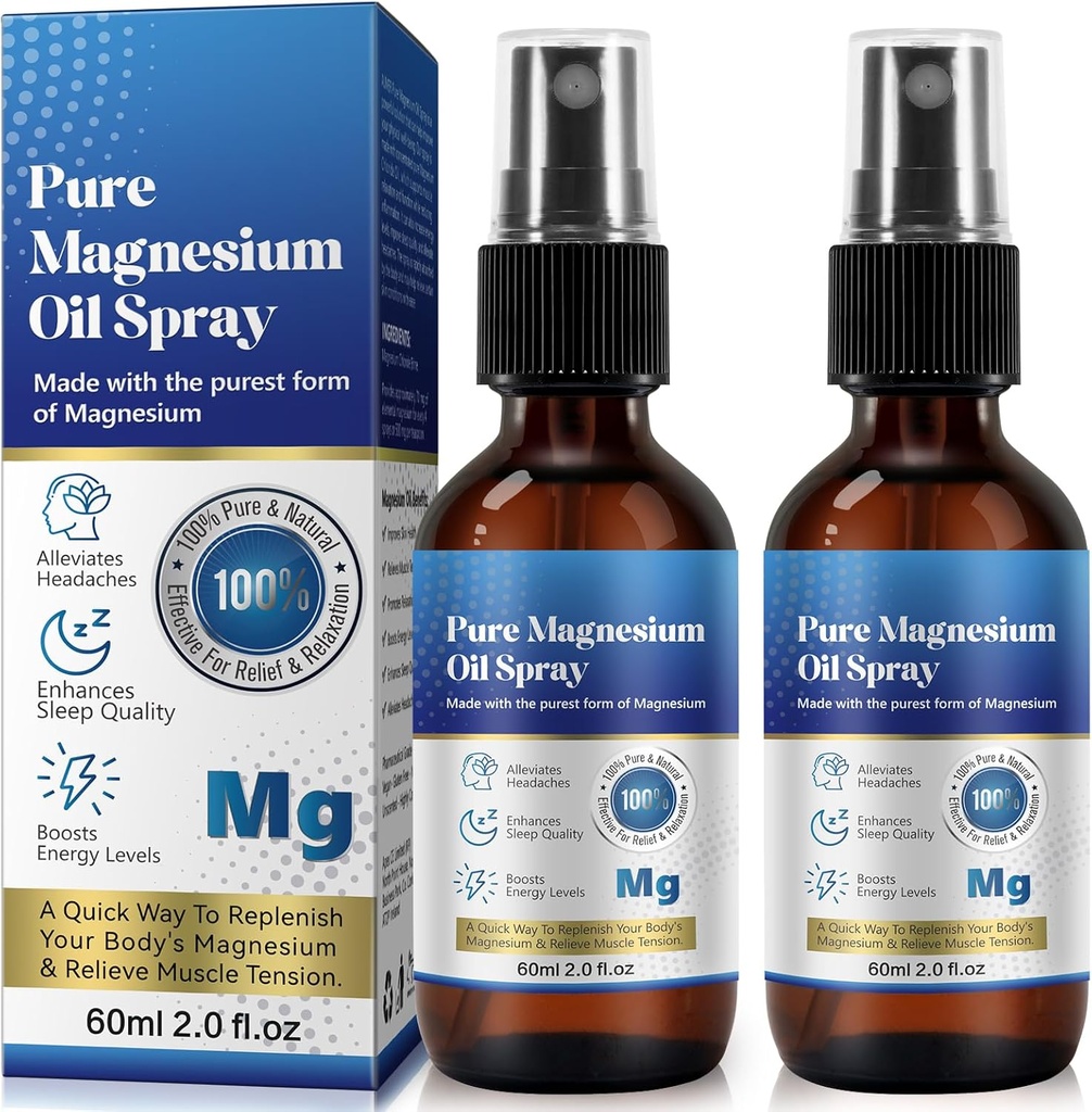 Spruzzo di olio di Magnesio puro del pacchetto 2, spray di olio di magnesio puro e naturale, olio di cloruro di magnesio puro e naturale