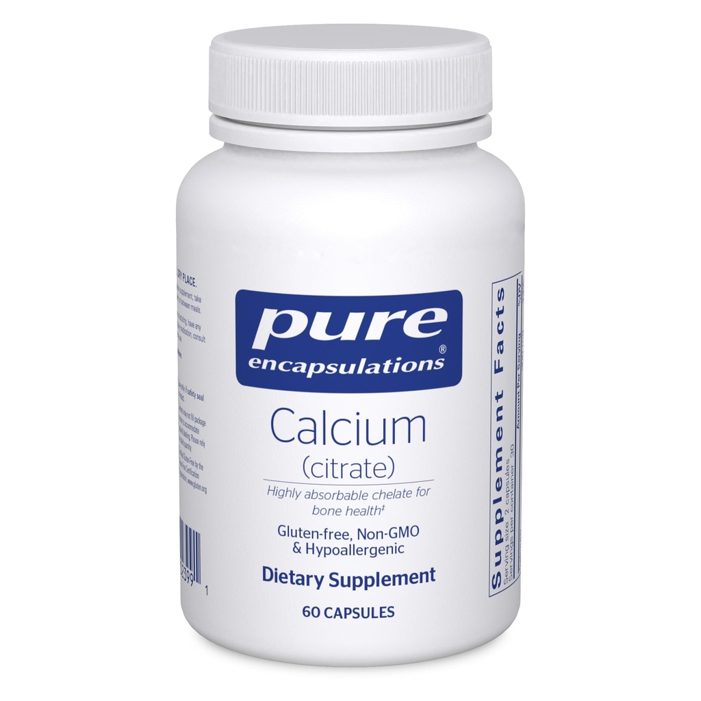 Encapsulations pures Calcium (Citrate) - Supplément pour le soutien de la santé des os, des dents, des colonies et des maladies cardiovasculaires* - avec citrate de calcium Premium - 60 gélules