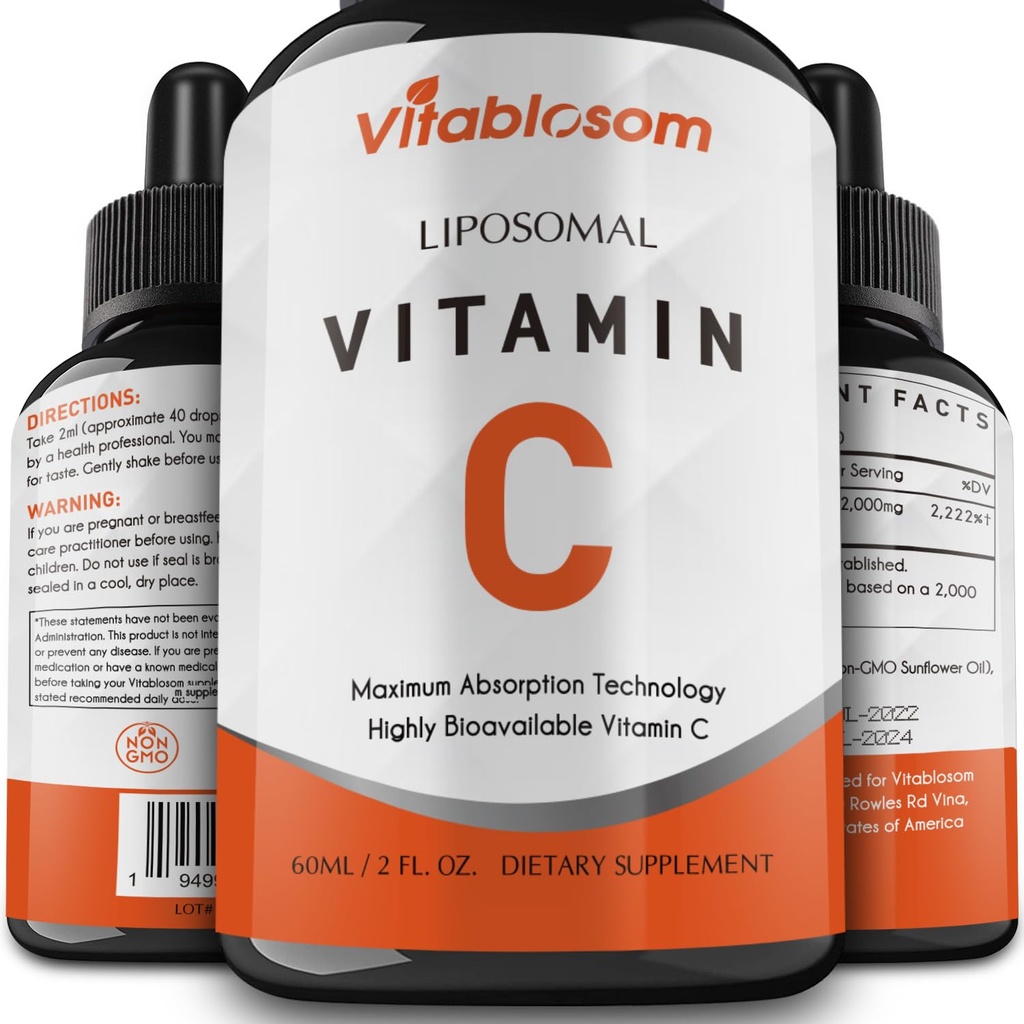 Vitamina Liposomica C 2000mg Liquido per adulti, ad alto assorbimento VIT C, massimizzare la vitamina C, sistema immunitario e supporto antiossidante, 60ML (1 bottiglia)