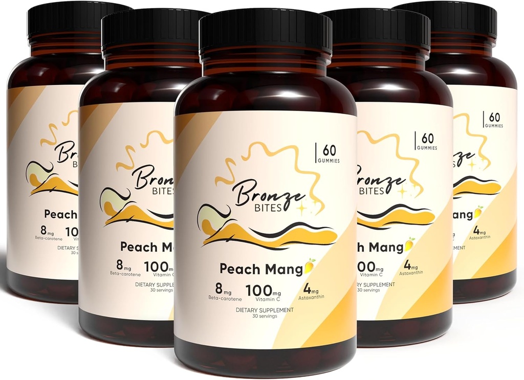 Gummie Tanning, Gummie Quotidiano con Beta-Carotene & Vitamina C & Astaxantina, Integratore di Tanning Naturale, Vegan, Non OGM - 180 Gummies – Confezione da 5