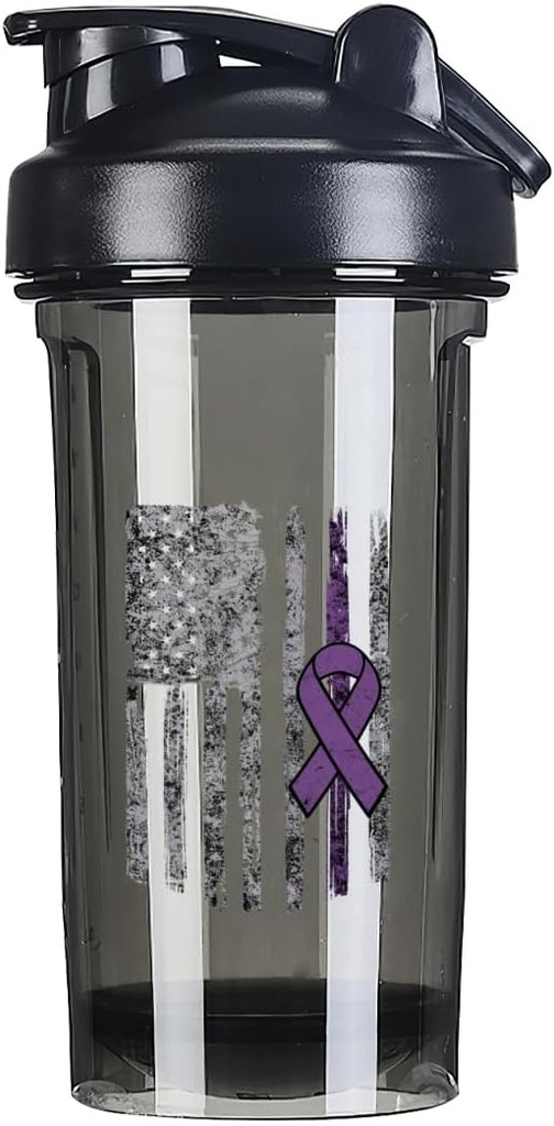 Epilepsy Awareness America Flag 18 Ounce Shaker Bottle Drink Mixer Leak-proof Pre Workout Protein Shakes Meal Replacement Shakes Bottles 500ML/18 Oz Black
