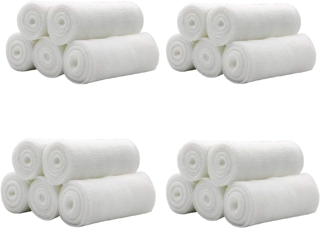EatingBiting 20 Rolls 4 pollici x 4,92 Yards Rolled Gauze Stretch Bandage / Sterile di grado medico Sterile First Aid Wound Care Cotton Ply/Stretched Gauze Bandage Rolls with Medical Tape