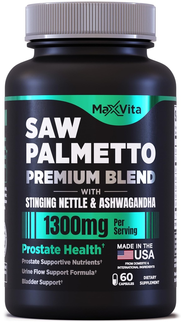 Prostate Premium - Saw Palmetto pour hommes, Sting Nettle, Ashwagandha, Lycopène, Bladder & Urinary Relief, Supplément prostate pour hommes, 60ct