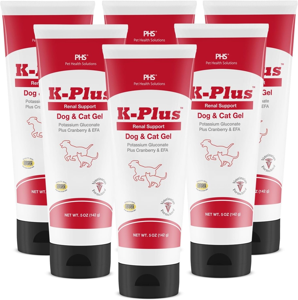 K-Plus Kalium Gluconate Renal Gel Plus Cranberry und EPA für Hunde und Katzen - Veterinär zugelassene Nierenergänzung - Unterstützt Kaliumbilanz - (6 Pack, Gel)