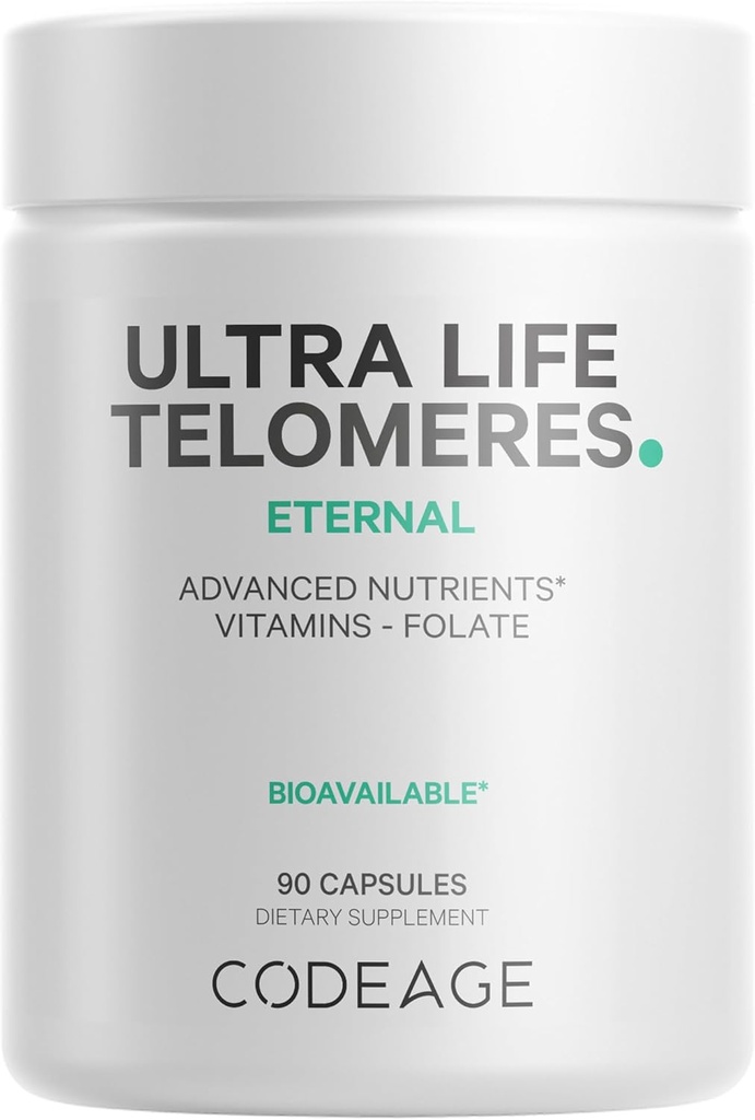 Codeage Ultra Life Telomeres Supplement - 5 MTHF Folate Vitamina B9, Vitamina B12 Methylcobalamin, Vitamina D3, L-teanina, Ashwagandha - 3-Month Alimentazione - DNA, Ciclo di metilazione - Non-GMO - 90 capsule