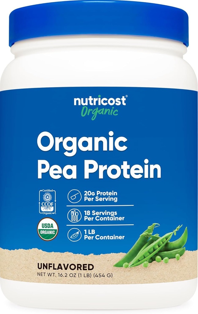 Nutricost Organic Pea Protein Powder (1 LB) Unflavored - Certified USDA Organic, Protein aus Pflanzen, Vegetarisch Freundlich, Glutenfrei, Non-GMO