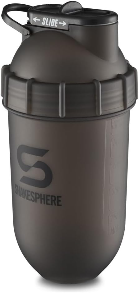 SHAKESPHERE Shaker Bottiglia - 24oz Leak Proof Protein Shaker Bottiglia per Pre Workout, Smoothie e Powder Drink Mixer, Miscelatore No-Blade per Palestra, BPA-Free, Easy Clean & Easy Carry (nero satinato)