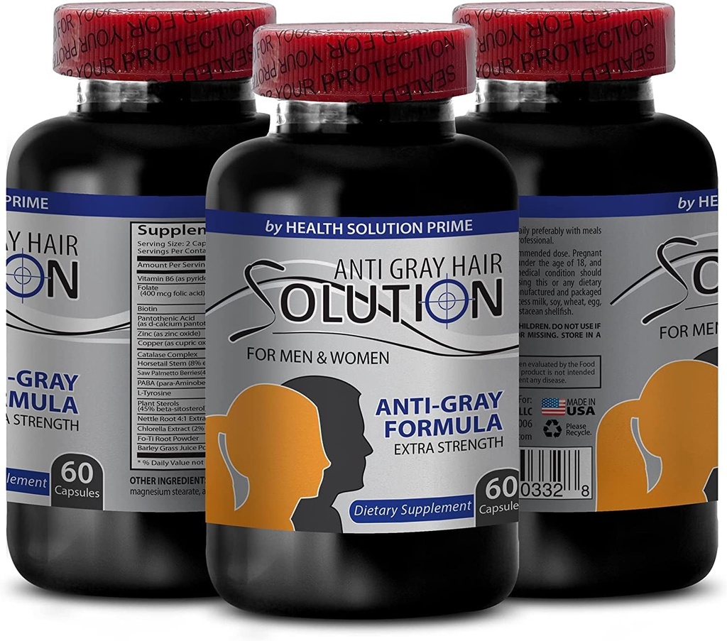 Pillole d'inversione dei capelli grigi - Integratore biotina - Soluzione per capelli grigi - Vitamina energetica, Integratore biotina, Prodotti per la crescita dei capelli, Biotina per la prevenzione dei capelli grigi, Prodotti per capelli naturali, 1 Bot 60 Caps