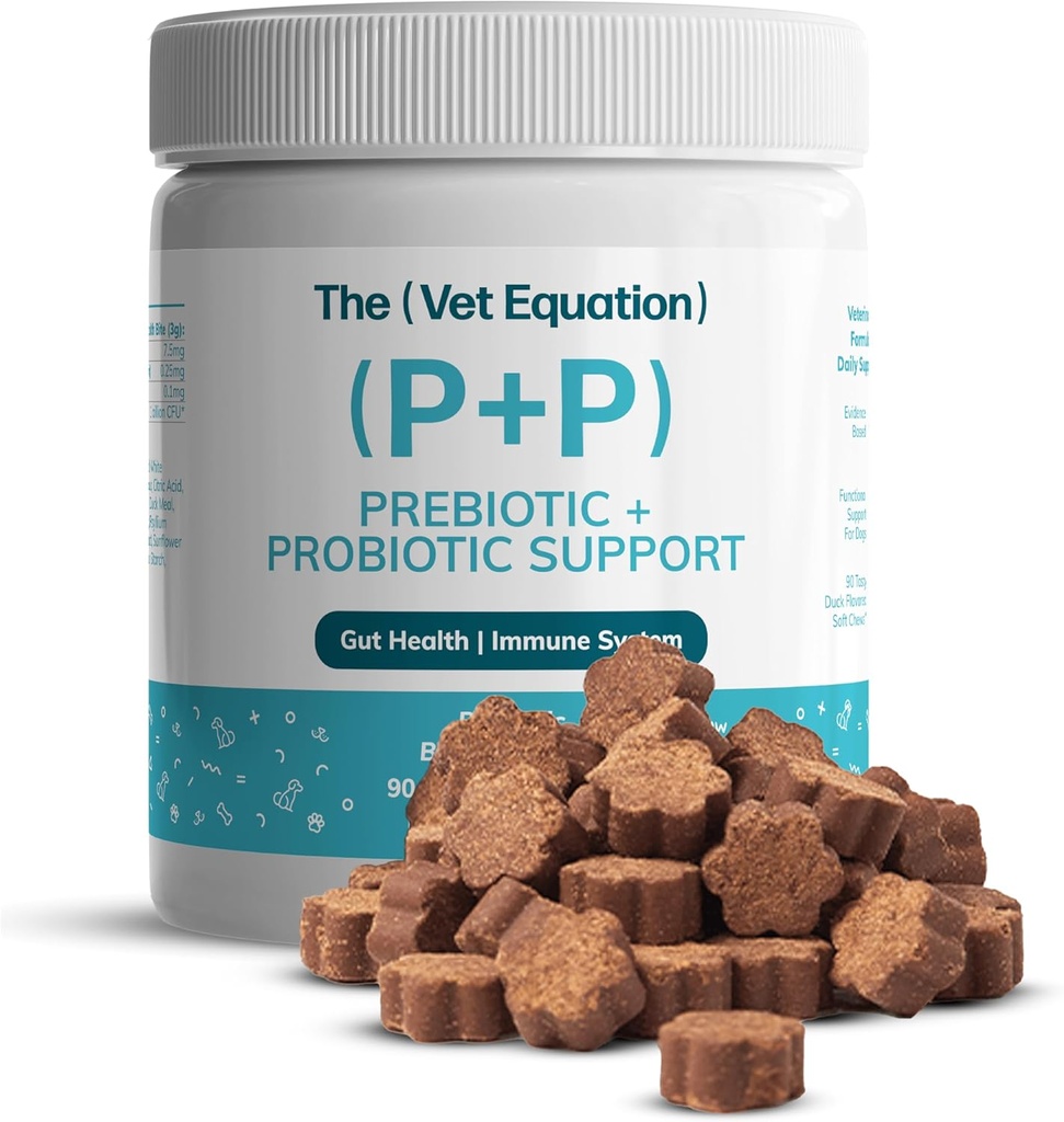 Prébiotiques et probiotiques pour chiens – Santé digestive et gustative – Arôme de canard naturel, 90 Compte – avec Bacillus subtilis, vitamine B12 et acide folique – soutient la santé immunitaire et digestive