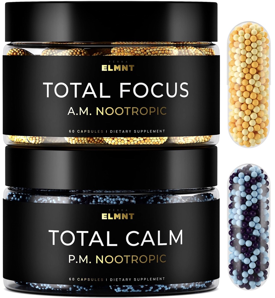 AMPM Nootropic Total Focus + Calm 9X Strength w. Caffeina, L-teanina, Alpha GPC, L-Tyrosine, Ashwagandha - X-Release Energy Pills Nootropics Brain Support Supplementi per la Memoria e Focus Supplement