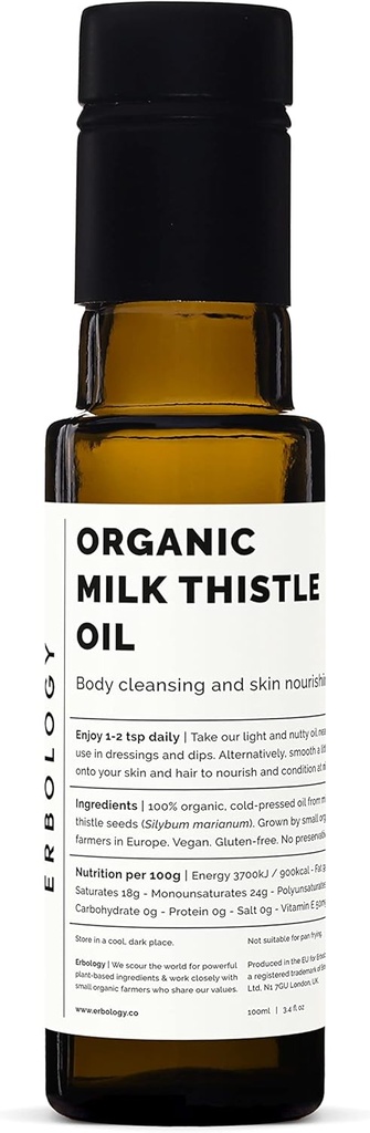 Erbologie Bio-Milchdistelöl 3.4 fl oz - Kalt-gepresst - hoch in Vitamin E - Entgiftung - direkt von der Farm - Non GMO - keine Additive oder Konservierungsstoffe - Recyclable Glasflasche