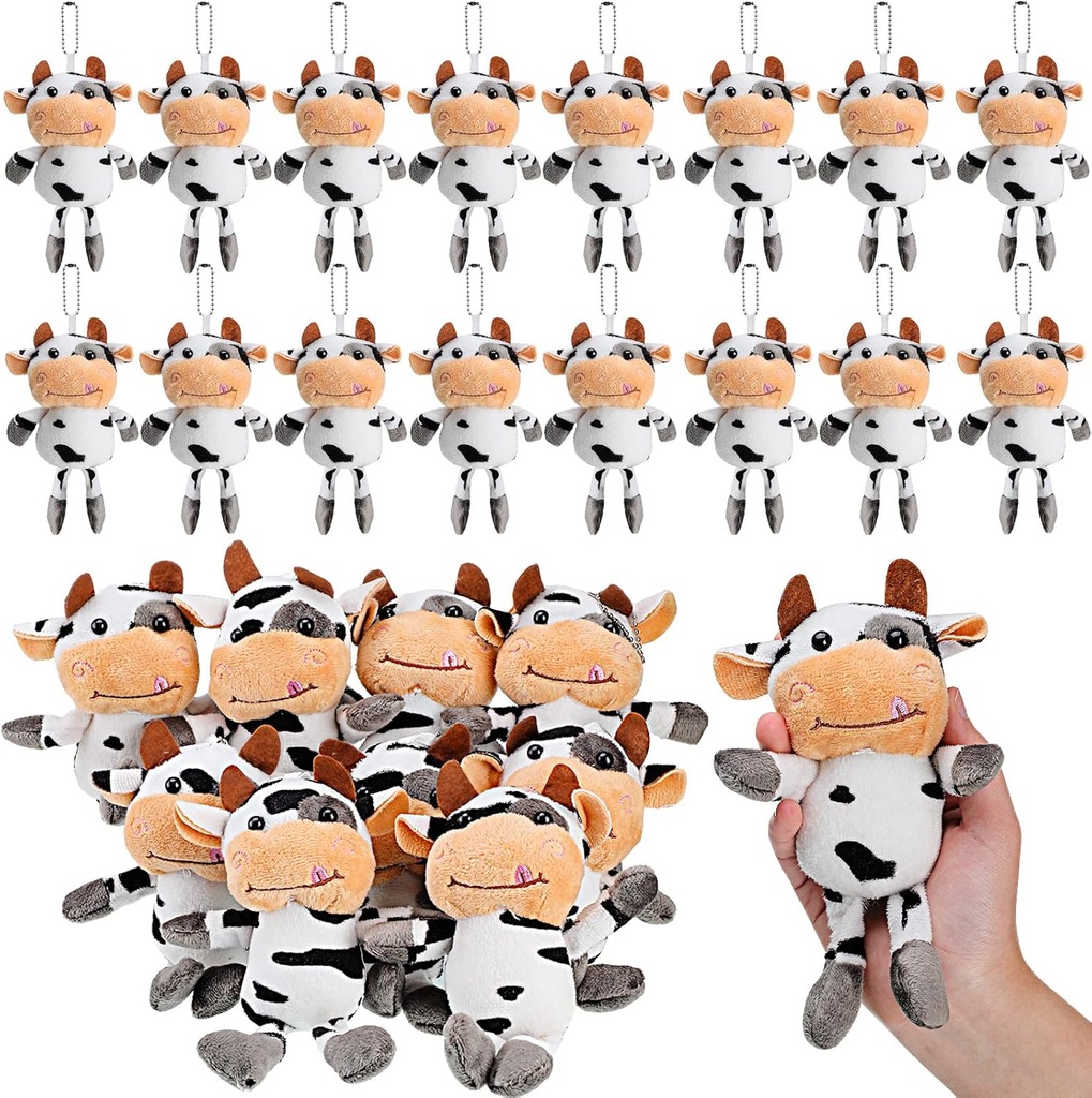 Lewtemi 20 Pcs Kuh Spielzeug Stuffed Bauernhof Plüsch Valentine Schlüsselanhänger Geschenk Kuh Schlüsselanhänger für Rucksack Handtasche Geldbörse Party