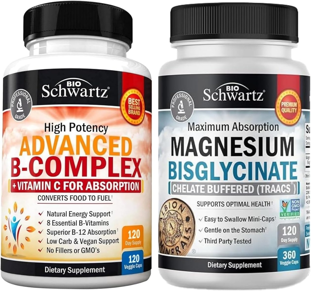 Complesso di vitamina B con vitamina C (4 mesi di alimentazione) Plus ad alto assorbimento Magnesio Bisglycinate capsule (4 mesi di alimentazione)