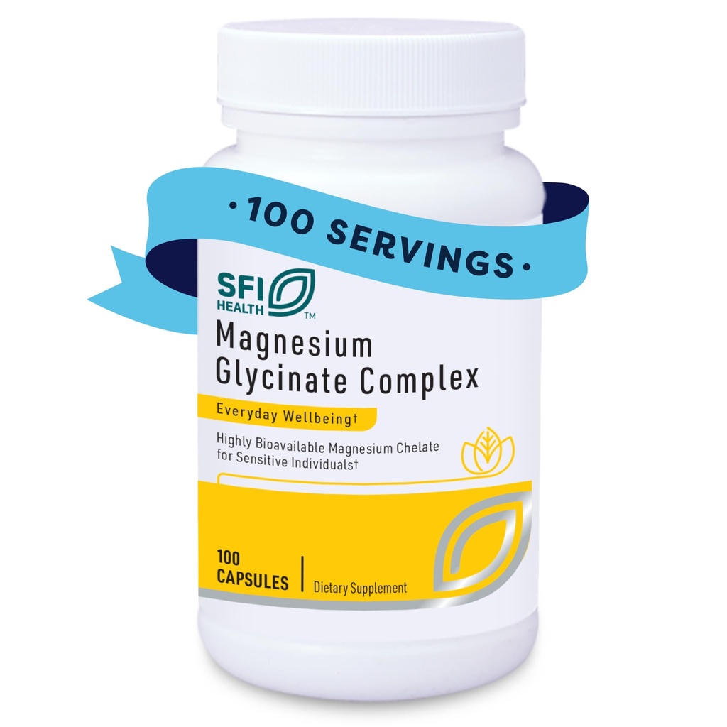 Klaire Labs SFI Health Magnesium Glycinate Complex - Chelated Magnesium Blend for Optimal Absorption - Supporta le ossa sane, muscoli e livelli di energia - Gentle on Digestion (100 capsule)