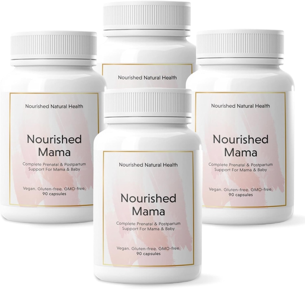 Nourished Mama Prenatal Multi Vitamin - Vegan Multivitamin für Preconception, Pregnancy, Postpartum und Stillen Unterstützung - Iron-Free mit methyliertem Folate & High Dose Choline - 360 Kapseln
