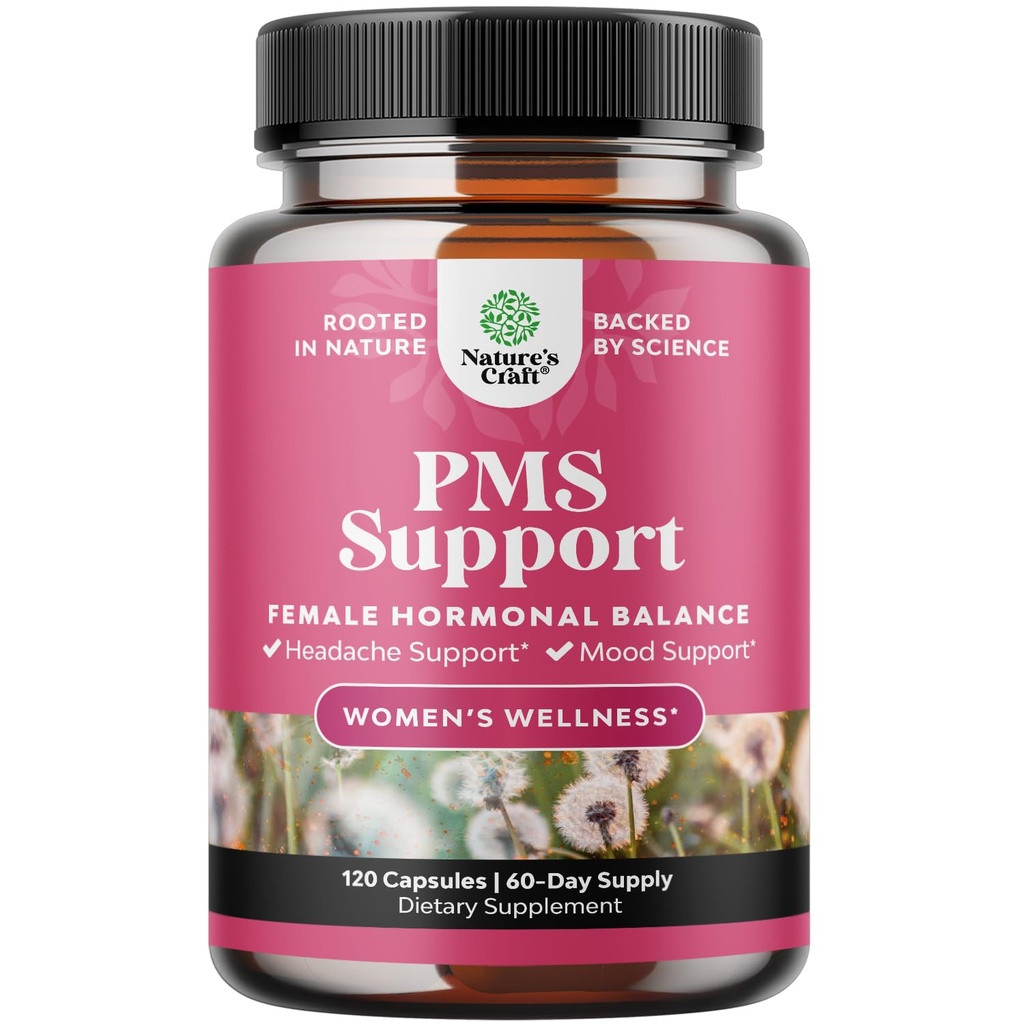 PMS Support Supplemento per le donne – Equilibrio dell'ormone per le donne e Discomfort mestruale con DIM, Chasteberry, Nero Cohosh & Ashwagandha - per il periodo Cramps Ease, Menopause Bloating, Mood Swing – 120 Ct