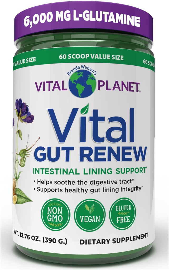 Vital Planet - Vital Gut Rinnova Polvere Supplemento per Leaky Gut Riparazione con L-Glutamina, Marshmallow e Ginger Root, DGL Radice di liquirizia e Organic Aloe Vera, L Glutamina 6000mg 13.76 oz