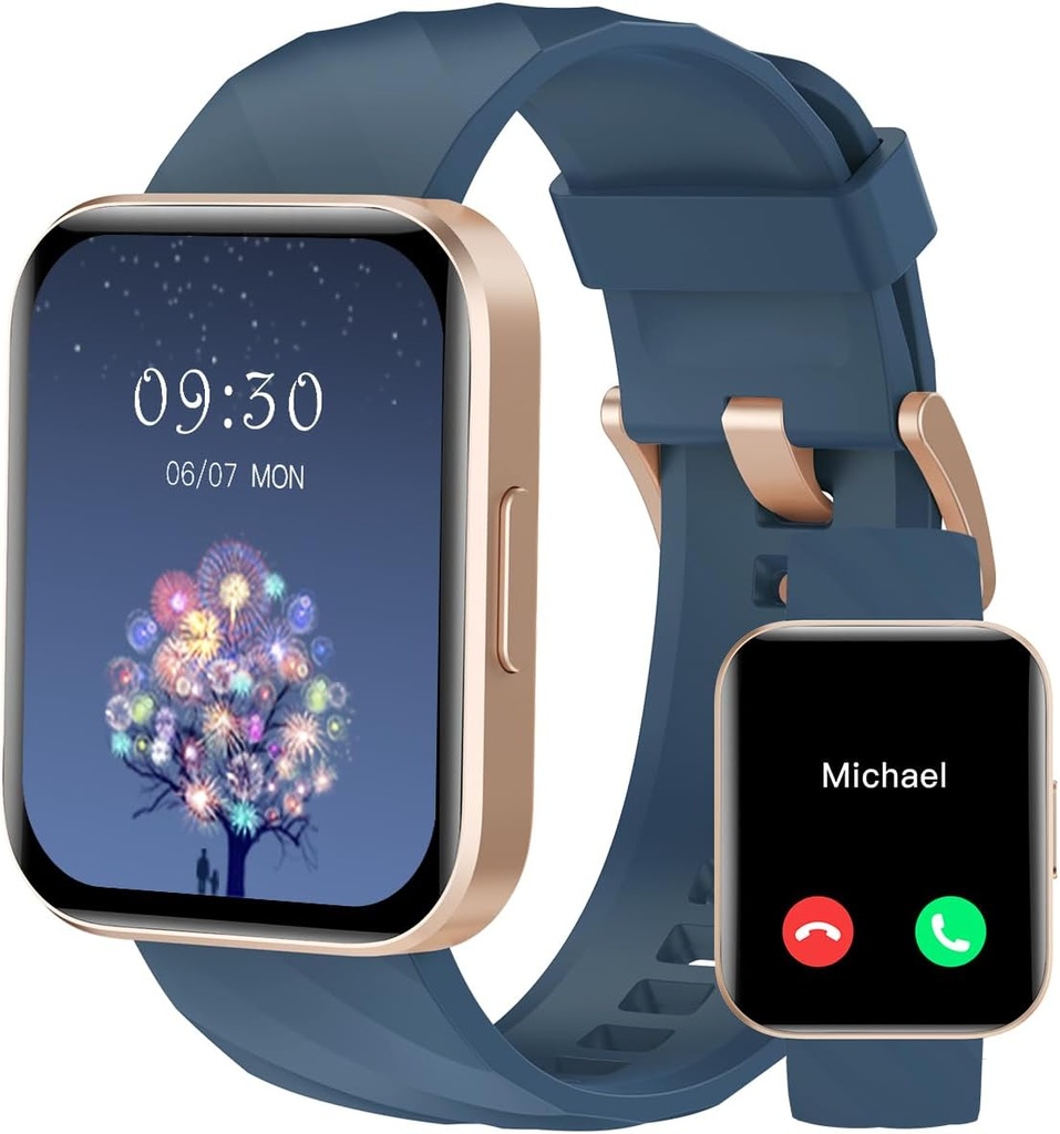RUIMEN Smart Watches für Herren (Answer/Make Calls) Kompatibel mit iPhone/Android Phones, 1.85" HD Screen Fitness Tracker Heart Rate Monitor 100+ Sport Tracker Watch Waterproof (Blue)