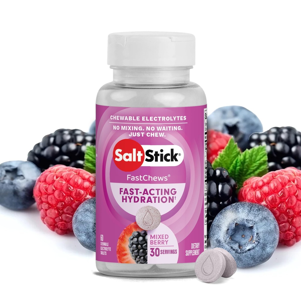 SaltStick Elektrolyt FastChews - 60 Mixed Berry Chewable Electrolytes - Salztabletten für Laufen und Hydration, Elektrolyt Chews - 60 Count