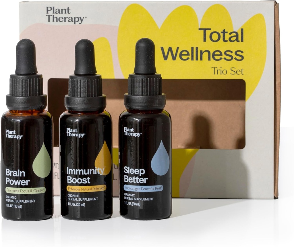 Terapia delle piante Total Wellness Trio Set 30 mL Ciascuna di Immunity Boost, Brain Power & Sleep Better