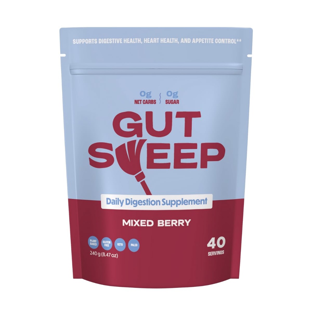 Gut Sweep - Tägliche Verdauungsergänzung - Psyllium Husk Fiber - Unterstützt Appetitkontrolle - Glutenfrei & Plant Based - Keto & Paleo Friendly - 40 Servierungen - Gemischte Beere