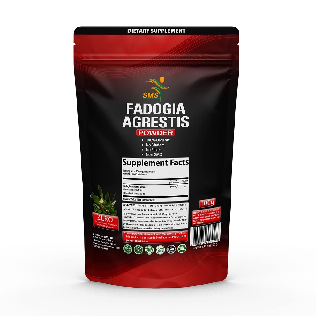 Polvere dell'estratto di Fadogia Agrestis (forza massima) | Supporta prestazioni atletiche, resistenza, trasmissione | organico, non OGM, terzo partito testato, Gluten Free Supplement | 100g
