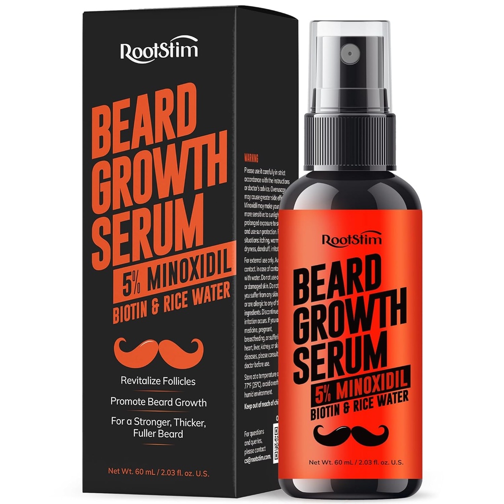 Sérum de croissance de la barbe pour les hommes: Vaporisateur de repousse des cheveux avec de l'eau de biotine et de riz - Extra Strength