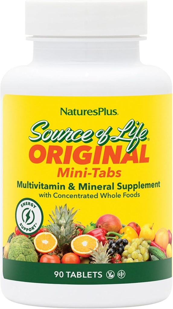 Natures Plus Sorgente di Vita - 90 Mini-Tabs - Multivitamin & Mineral Supplement - Supporta Energia Naturale &amp; Benessere Complessiva - Gluten Free, Vegetariano - 15 Total Servings