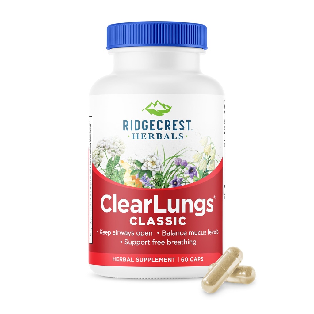 RidgeCrest Kräuter ClearLungs Classic, Natürliche Lunge und Nasal Tagesgesundheitsergänzung für Bronchial, Respiratory, Immune, Sinus und Mucus Wellness Support, Kräuterformel (60 Caps, 30 Serv)