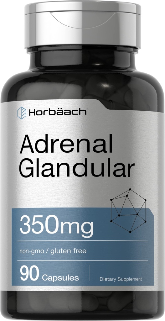 Horbäach Raw Adrenal Glandular | 350 mg | 90 Kapseln | Non-GMO, Gluten Free Supplement