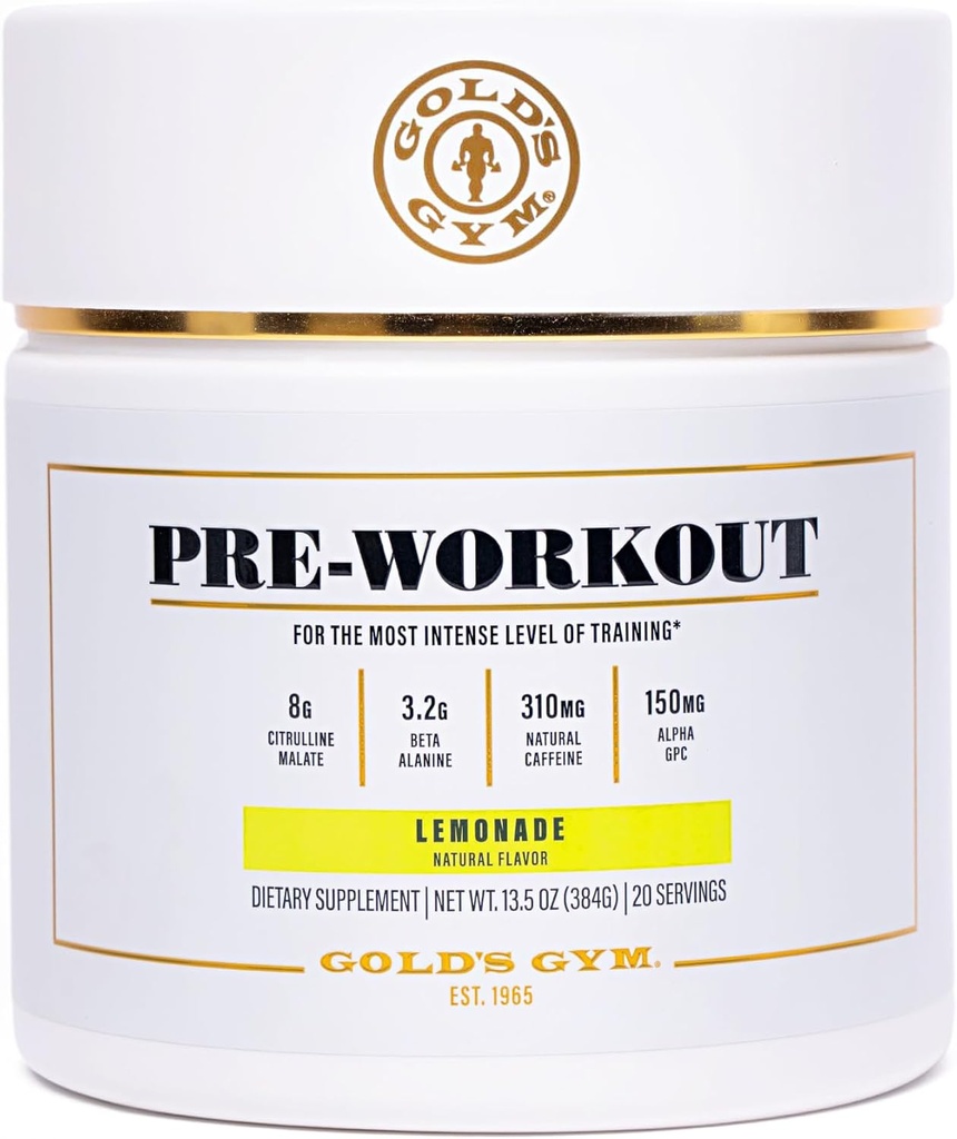Gold Gym Nutrition Pre-Workout Powder, Kéto, Vegan Pre-Workout avec Caféine Naturelle de Café Vert, L-Citrulline, Beta-Alanine et Antioxydants, 20 portions (Lémonade)
