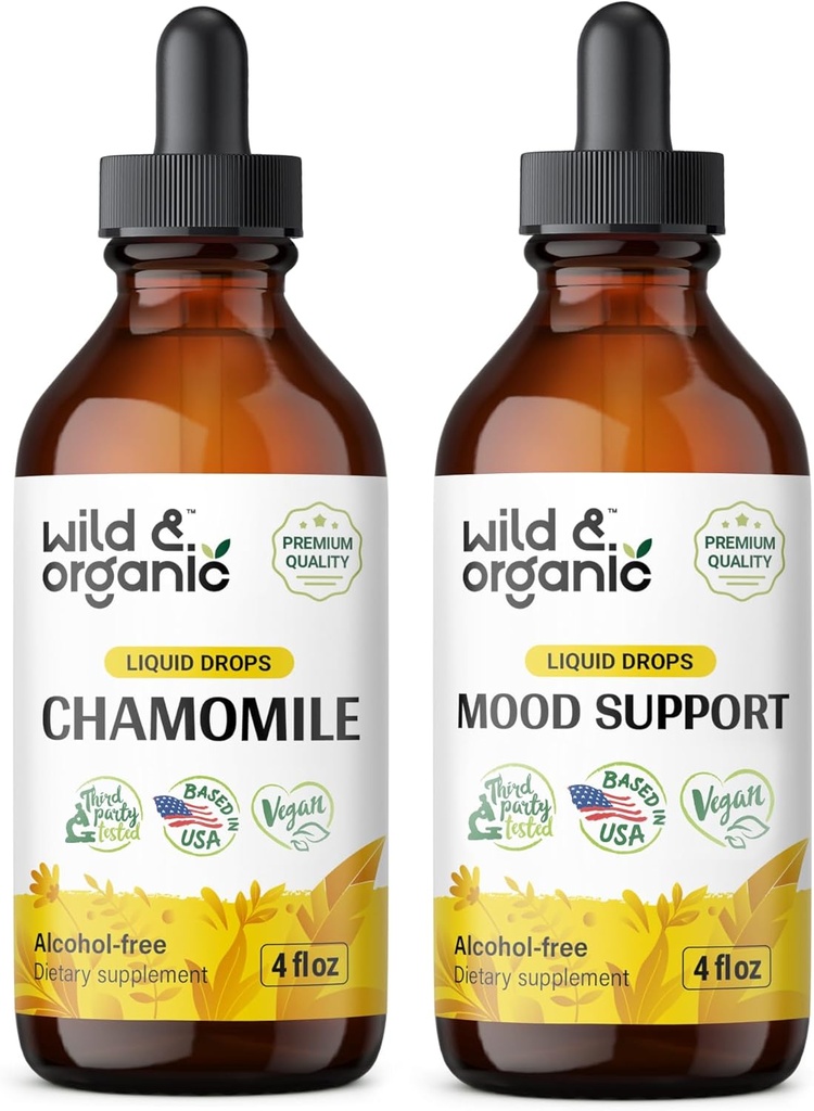Wild & Organische Kamille Tinktur 4 fl oz & Mood Unterstützung Tinktur 4 fl oz
