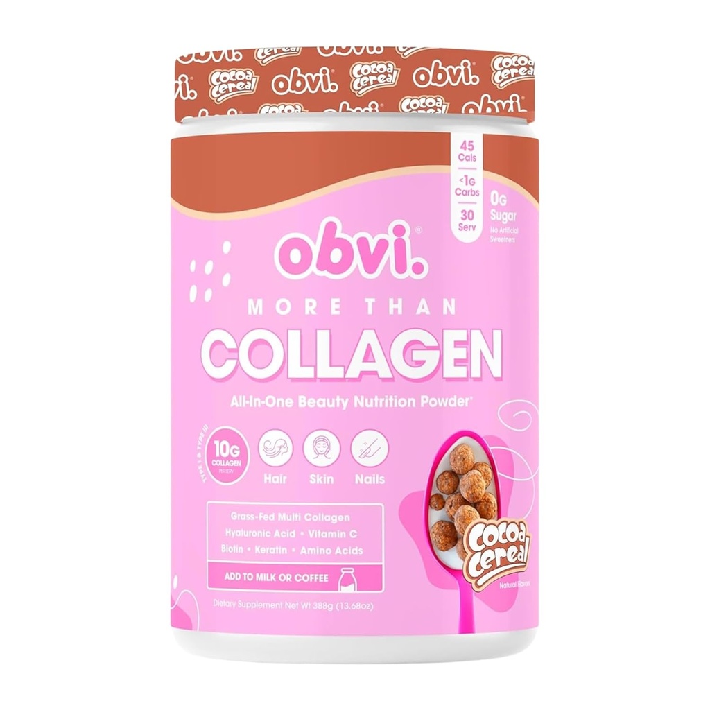 Obvi plus que la poudre de collagènes prend en charge les cheveux sains, la peau, les ongles, les articulations, supplément de collagène à gazon avec acide hyaluronique, biotine, kératine, Céréales de cacao, 30 portions