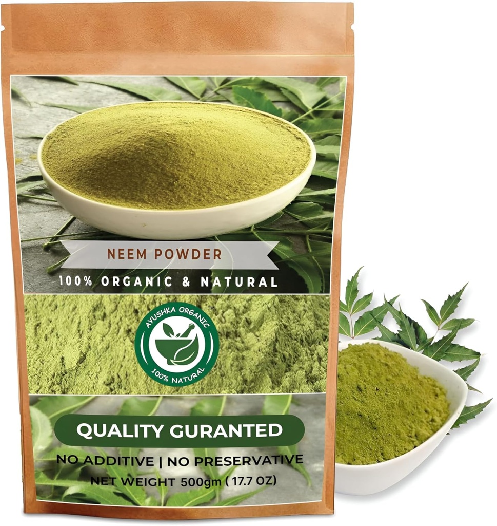 Neem Powder | Azadirachta Indica | Natürliche Kräuterergänzung für Haut und Haarpflege (17.7 OZ | 500 gm)