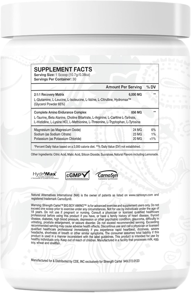 STRENGTH CARTEL Big Boy Aminos Lemon Cake, 30 Serve (Pack of 1)