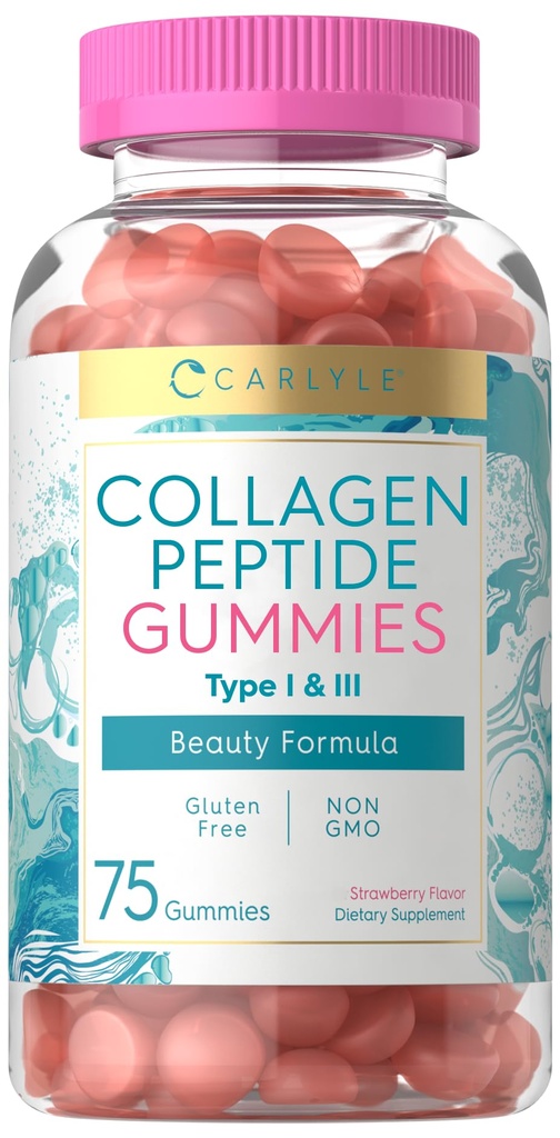 Carlyle Collagen Gummies (en anglais seulement) Supplément de beauté aux fraises à saveur de fraise (en anglais seulement) Hydrolysed Collagen Peptides for Women & Men (en anglais seulement) Type 1 & 3