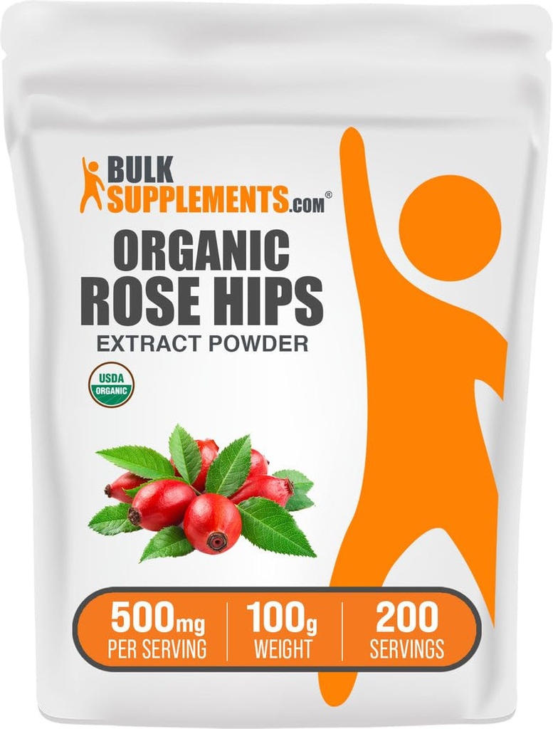 BulkSupplements.com Organic Rosehip Extract Powder - Rose HIPS Supplement, Rosehip Powder - Kräuterergänzung, Antioxidantien Quelle - Glutenfrei, 500mg pro Servierung, 100g (3,5 oz) (Pack von 1)